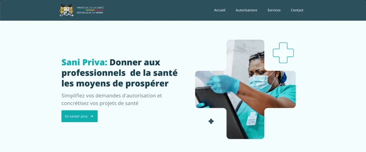SaniPriva home page introducing the authorization service for healthcare professionals